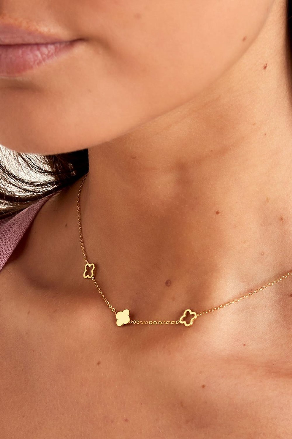 Necklace clovers  Gold Color Stainless Steel h5Picture3